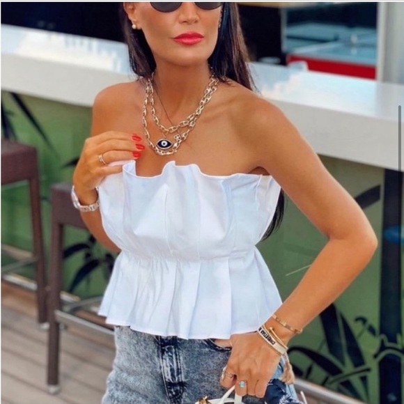 Zara white voluminous pleated tube crop top S NWT - Picture 2 of 7